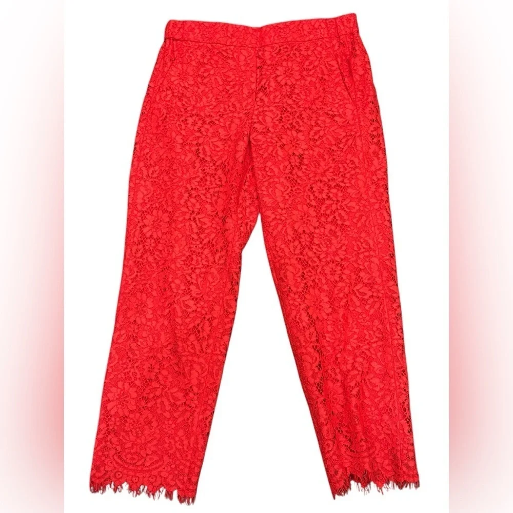 J. Crew Red Floral Lace Easy Ankle Pant Size 6